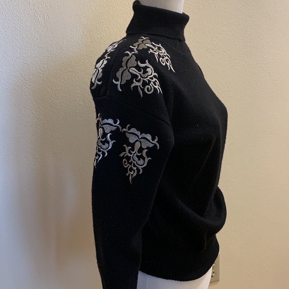 Meister Black Poly and Wool Turtle Neck Sweater with Gold Appliques size S - Picture 2 of 8